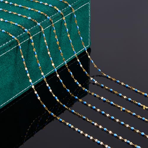 UMAOKANG Gold Plated Stainless Steel Blue Enamel Chain for Jewelry Making - color: Gold-Blue Enamel