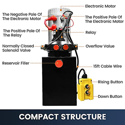 DC HOUSE 12V Hydraulic Pump Hydraulic Power Unit Electric Dump Trailer Power Unit (Double Acting 6 Quart) - size: 6 Quart Double