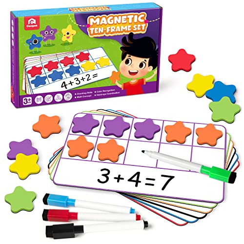 Coogam Magnetic Ten-Frame Set, Math Manipulative EVA Number Counting Games, Montessori Educational Toy Gift for Kindergarten Classroom Kids 3 4 5 Year Old - style: five-pointed star