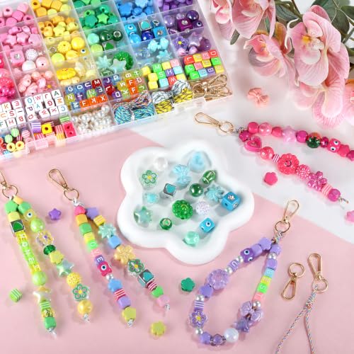 Funtopia DIY Bag Charms, 394 Pcs Acrylic Bead Keychain Making Kit