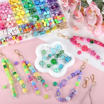 Funtopia DIY Bag Charms, 394 Pcs Acrylic Bead Keychain Making Kit