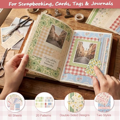 60 Sheets Scrapbook Paper 5.5×8.3 in Double Sided Floral - color: Retro Floral