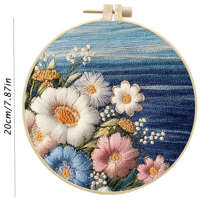 SCECALA 4 Sets Ocean Floral Embroidery Kit - color: Blue and Pink