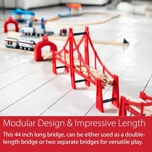 BRIO World Double Suspension Bridge - FSC-Certified Longest Wooden Train Track Bridge - Compatible with All BRIO Railway Sets - 5-Piece Set of 2 Bridges & 3 Tracks - Creative Fun for Kids Ages 3 & Up