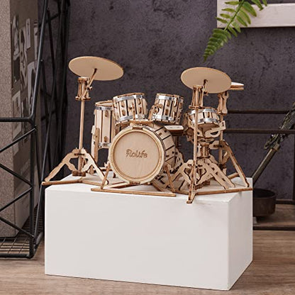 Rolife 3D Wooden Puzzles Model Kit for Adults and Teens to Build Musical Instrument Series (Drum kit)
