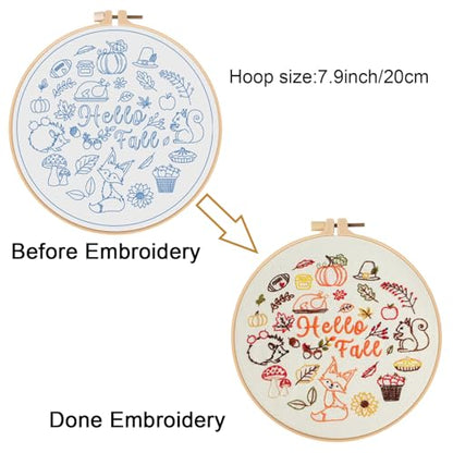 Louise Maelys Hello Fall Embroidery Kit Autumn DIY Craft Set - color: hello fall