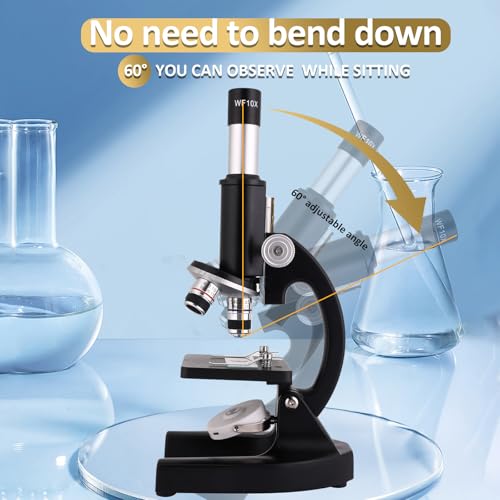 Microscope 40X-2500X Magnification with 4.3-inch Display, Wide-Angle 10X and 25X eyepieces, and Built-in 5-megapixel Camera for School Labs, Animal Husbandry (Black) - color: black