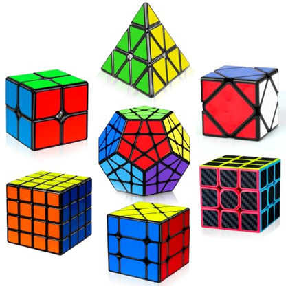 AuntyFey 7 Pack Magic Speed Cube Set - 2x2, 3x3, 4x4 Cube, Pyramid Triangle Megaminx Speed Cubes for Kids & Adults - style: 7 Pack