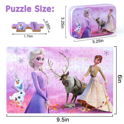 LELEMON Puzzles for Kids Ages 4-6,60 Piece Puzzles for Kids in Metal Box - color: Purple