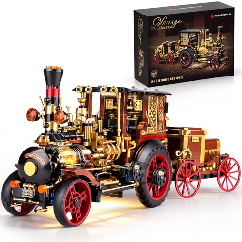 OWNONE 1 Vintage Steam Train Building Set with 4 Modes Lights for Adults