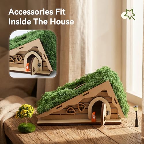 Mamimami Home Miniature Fairy Garden House, DIY Wooden House Building Kits, Magical Fairy Doors Handmade Christmas Decorations, Gifts for Family and Friends