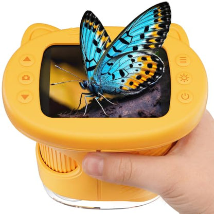1000X Digital Microscope for Kids Handheld, 4K 2.4" IPS Screen Portable Mini Pocket Microscope 2MP Camera, STEM Educational Toy Birthday for Boys Girls Ages 3-6 6-12,Yellow - color: yellow