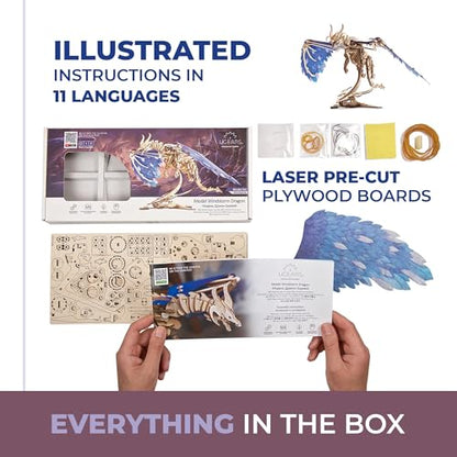 UGEARS 3D Wooden Puzzles for Adults - Windstorm Dragon 3D Puzzle - Mechanical Model Kits for Adults to Build - DIY Building Set Gifts for Fathers Day, Brain Teaser Puzzle, Hobby Kit