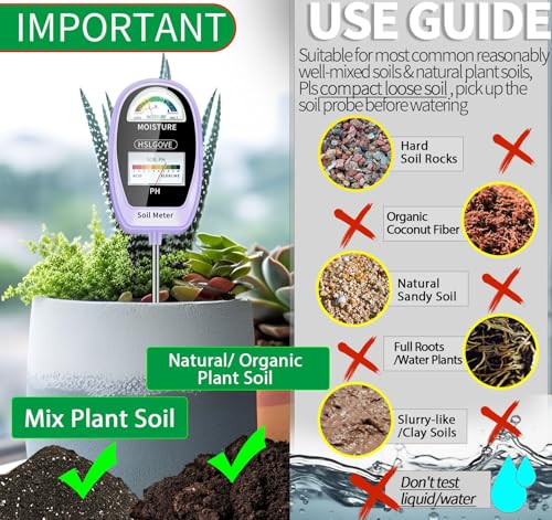 HSLGOVE Soil Test Kit, 2-in-1 Soil Moisture Meter/Soil PH Meter, Dual Screen Soil Tester, Soil Moisture Meter for Plants Watering/Gardening for Lawn,Farm Indoor&Outdoor Use-Grape Purple