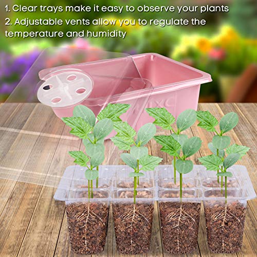 MIXC 10 Packs Seed Starter Tray ，Seed Starter Kit with Humidity Dome (120 Cells Total Tray) Seed Starting Trays Plant Starter Kit and Base Mini Greenhouse Germination Kit for Seeds Growing Starting - color: Pink, size: 12 Cell-10 Packs-Clear Cover