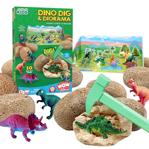 Wow in the World Dino DIG & Diorama | 10 Dig-Out Plaster Dinosaur Eggs, Prehistoric DIY Diorama, Companion Audio Content, Bonus Reusable Science Tool, STEM Toy for Kids 4+ by Thames & Kosmos