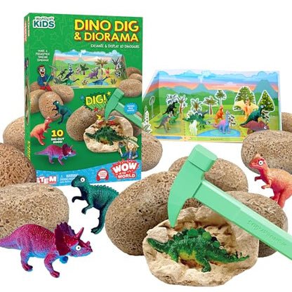 Wow in the World Dino DIG & Diorama | 10 Dig-Out Plaster Dinosaur Eggs, Prehistoric DIY Diorama, Companion Audio Content, Bonus Reusable Science Tool, STEM Toy for Kids 4+ by Thames & Kosmos