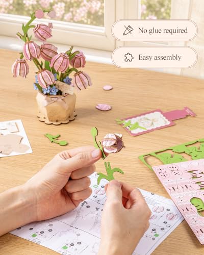 3D Flower Wooden Puzzles for Adults-Pink Lily of the Valley - style: TF - Pink Lily of the Valley