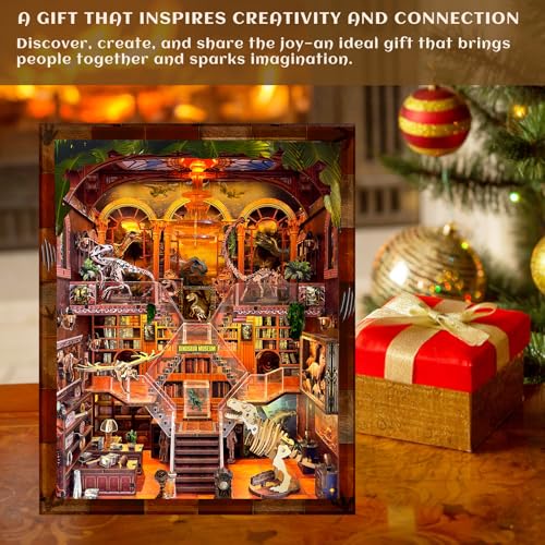 VORATHIS Dinosaur Book Nook Kit LED, 3D Wooden Puzzle Museum for Adults