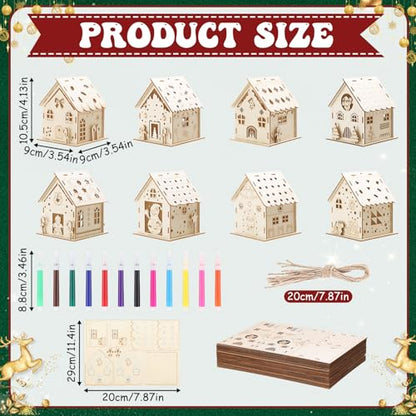 Threehoney 24 Sets Wooden Christmas Houses, 3D Gingerbread Village Kit