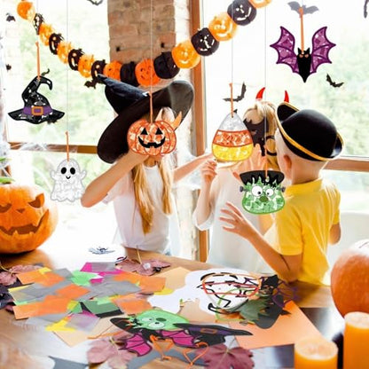 Feifeiya 24 Set Halloween Suncatcher Crafts with Tissue Paper Ornaments - style: Halloween