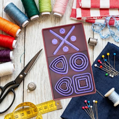 CRASPIRE Polymer Clay Button Kit Cover Button Kit Tool Purple ABS Plastic Ring Square Triangle Heart Cross Centered Symmetrical Snaps Box Toolkit Set for Sewing Fabric Clothes Crafts DIY Making
