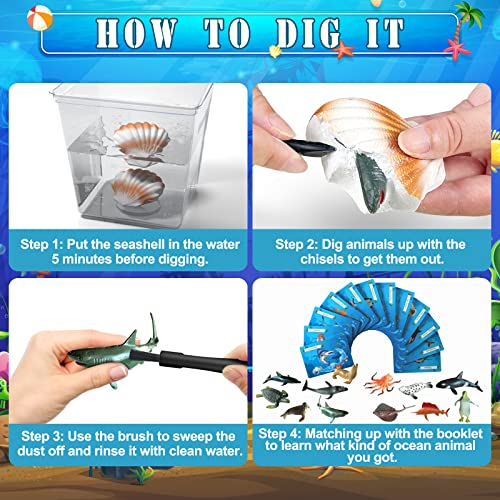 EARTH'SCODE Ocean Animals Dig Kit, Seashell Excavation Dig Bricks, Science Educational Gift for Kids 1