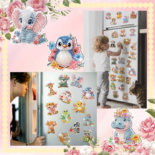 Xuhal 30 Pcs Animal Diamond Painting Magnets Diamond Art Kits for Adults - color: Animal