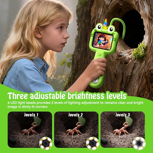 Kids Borescope with Light Borescope Camera for Kids Rechargeable STEM Science Educational Outdoor Toy with 32GB Card Nature Outside Exploration Birthday Gift for Boys Girls Ages 4,5,6,7,8,9,10,11,12