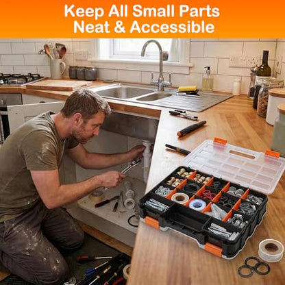 Double Side Small Parts Organizer Hardware Storage for Screws Nuts - size: 34 Compartments