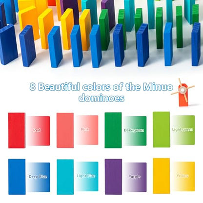 200-Piece Wooden Domino Set for Kids - STEM Learning Toy with Creative Tricks, Building Blocks & Classic Game Fun - Montessori Educational Gift for Boys & Girls Ages 3+