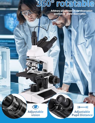 Microscopes for Adults WF10x and WF25x eyepieces Compound Microscope with Microscope Slides, Microscopes Kit for Kids Students Home School (Monocular Microscope with Big Bundle) - color: White