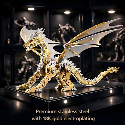 3D Metal Puzzles for Adults, Mechanical Dragon Model Kit - color: Pterosaur-gold