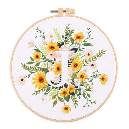 Amiiba Embroidery Starter Kit with Letter J Pattern, DIY Full Range Stamped Embroidery Cross Stitch Kits for Beginners Adults (Letter J) - color: Letter J