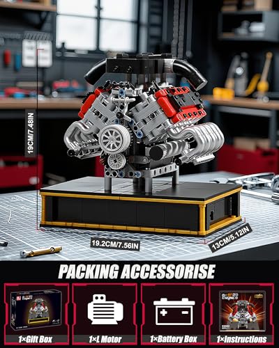 V8 Engine Building Kit that Runs with Motor and Battery Powered