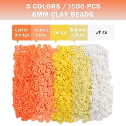3500Pcs Yellow Clay Beads for Bracelets Making 6mm Heishi Polymer Clay Bead, Flat Round Disc for Jewelry Making Yellow Bead Making Kit - color: Yellow