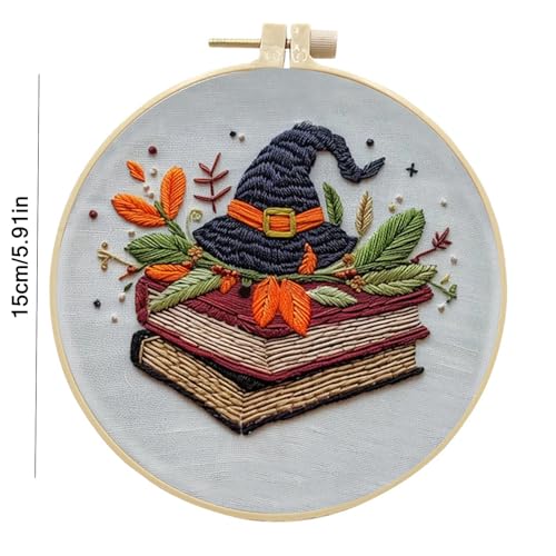 SCECALA 4 Pack Funny Halloween Embroidery Kit for Beginners - color: Brown Blue