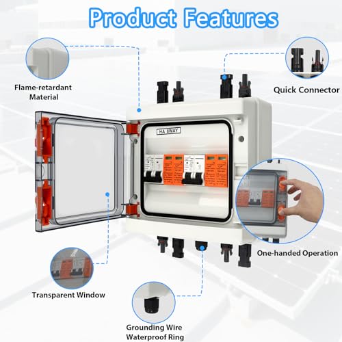 Solar Disconnect Switch, PV Combiner Box 2 String 1000V 40A Solar Surge Protector, IP65 Waterproof, Plug & Play Outdoor Solar Panel System - size: 2 String 2in2out