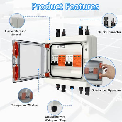 Solar Disconnect Switch, PV Combiner Box 2 String 1000V 40A Solar Surge Protector, IP65 Waterproof, Plug & Play Outdoor Solar Panel System - size: 2 String 2in2out