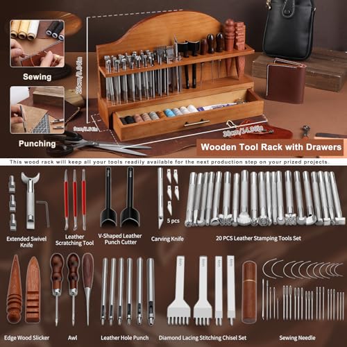 BUTUZE Leather Tools, Leather Crafting Kit with Leather Tool Rack