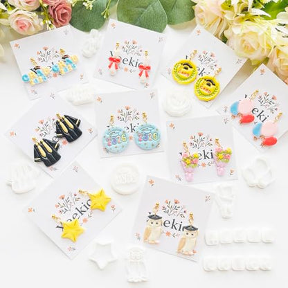 Graduation Polymer Clay Cutters & Stamps Set - 19pcs 0-9 Numbers, GARD/2026 Seals, Owl, Cap, Gown, Balloon for DIY Earring Jewelry, Soft Clay Crafts & Class Party Supplies - color: 2M color