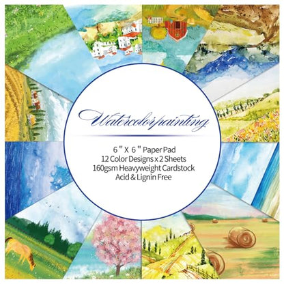 Scrapbook Paper, 24 Sheets 6"×6" 160gsm Single-Sided Patterned Cardstock - color: 24 sheets-landscape
