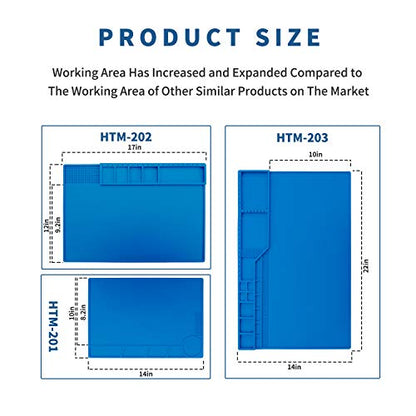 Hengtianmei Heat Insulation Silicone Repair Mat with Scale Ruler and Screw Position for Soldering Iron, Phone and Computer Repair Size: 22 x 14 Inches (H-203) - size: H-203