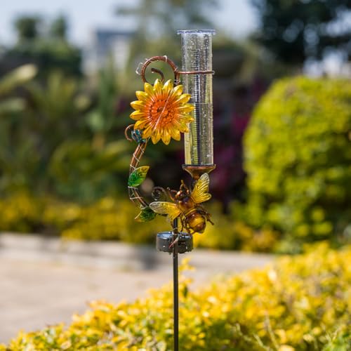 Stargarden Rain Gauge Outdoor, Solar Rain Gauge - color: Yellow Bee