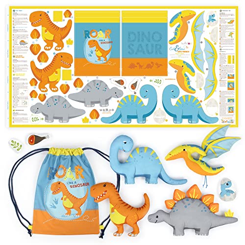 kullaloo Sewing kit for Kids Beginners - DIY Craft for Girls & Boys - Cut & Sew Fabric Panel Dinosaur (Dino Friends) - color: Dino Friends