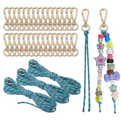 NCIWAN DIY Beadable Keychain Making Kit, 10 Pcs Gold Lobster Clasps with 5 Meters 2mm Braided Rope, Cut-to-Length Lanyard Cord for Silicone Focal Beads, Boho Craft Supplies (Gold 30 pcs-01) - color: Gold 30 pcs-01