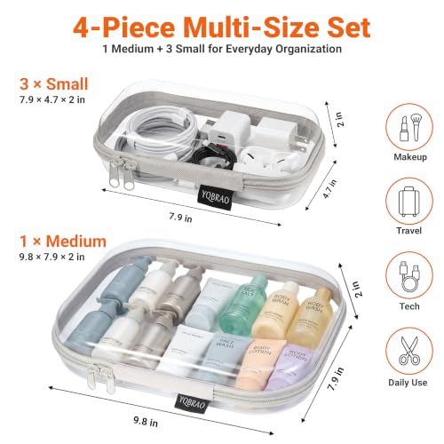 YQBRAO 4-Piece Clear Hard Shell Zipper Case Set, 1M 3S, Grey - color: Grey, size: M+3S