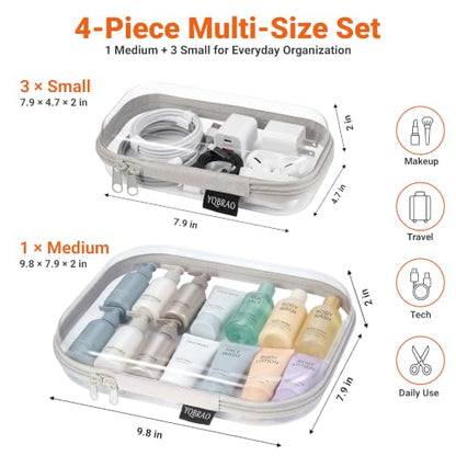 YQBRAO 4-Piece Clear Hard Shell Zipper Case Set, 1M 3S, Grey - color: Grey, size: M+3S