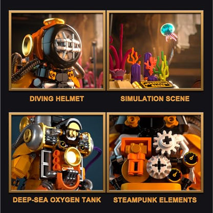 Steampunk Diver Building Set for Adults, Deep Sea Diving Explorer Model, Cool Diver Robot Collectible Display Model, Creative Building Toy Gifts (1287 Pieces