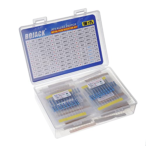 BOJACK 350 Pcs 30 Values Resistor Kit 1 Ohm - 1M Ohm with 1% 1W Metal Film Resistors Assortment - size: 1 W